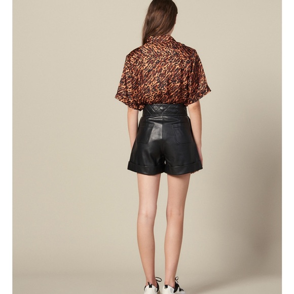 Sandro Leather Highwaisted Shorts - Picture 2 of 7